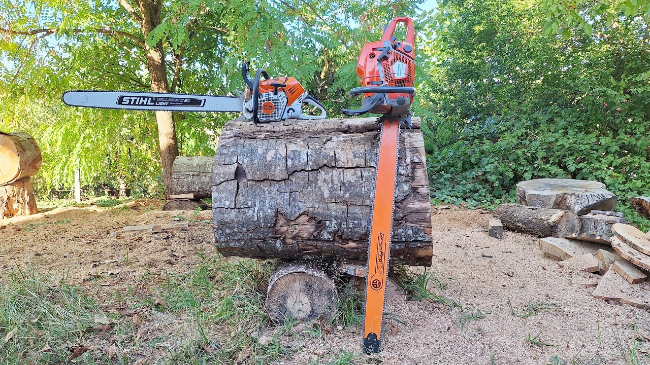 Husqvarna 592xp & Stihl MS 500i - chain test before work - YouTube