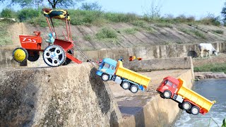 Tata Dumper Tipper Truck Accident Pulling Out Hmt Tractor ? Cartoon Jcb | Mahindra Tractor | Cs Toy