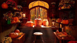 Pumpkin Carver&#39;s Workshop Ambience | Cozy Autumn Nature Sounds, Crunching Leaves, Pumpkin Carving)