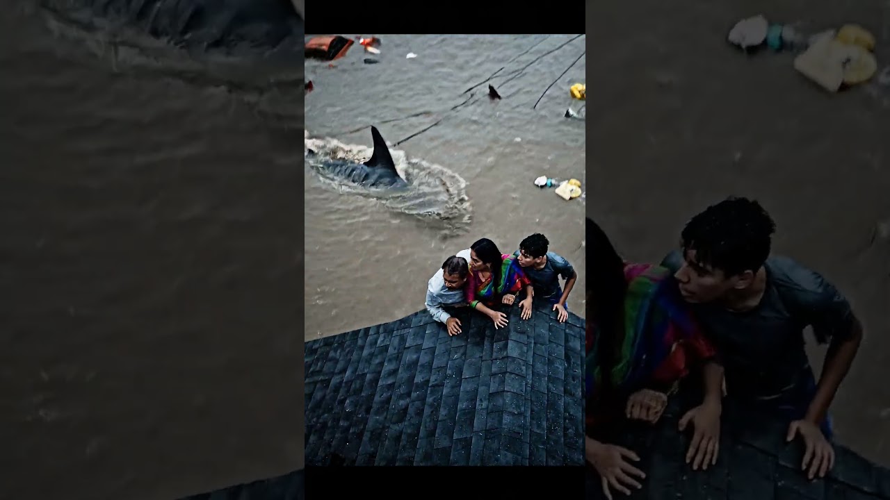 Rooftop Rescue During Shark-Infested Floods 