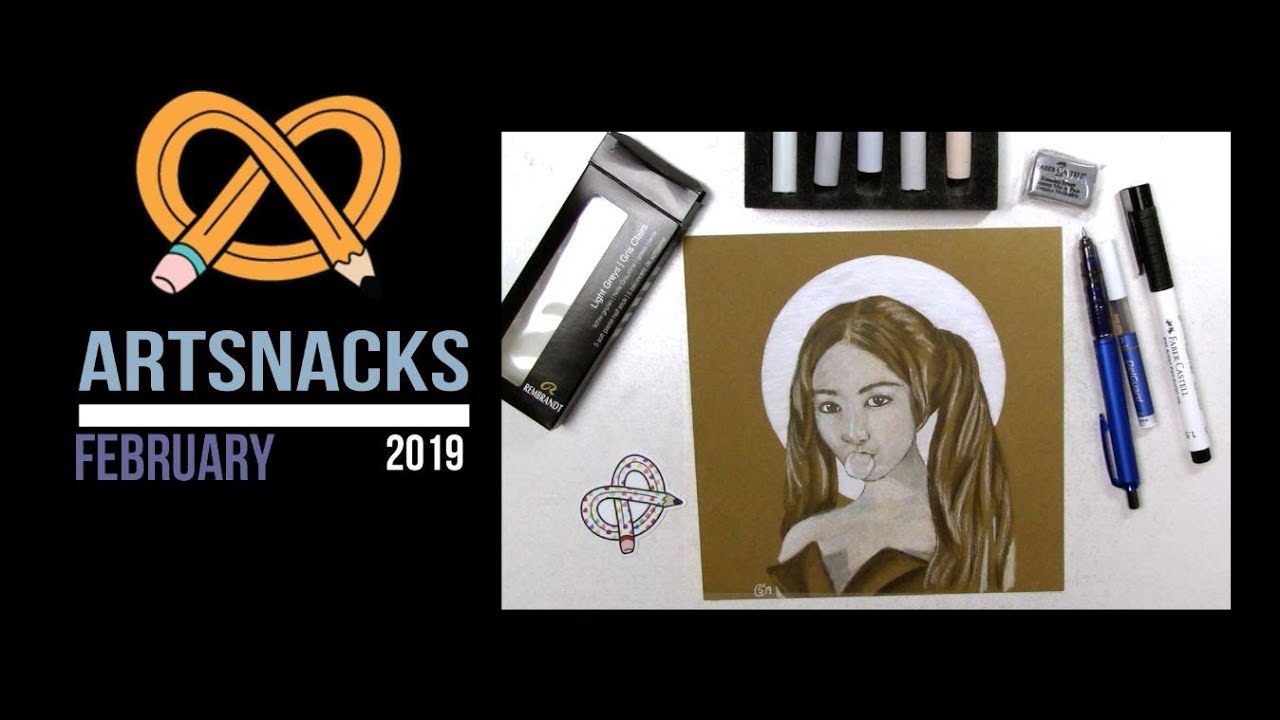 Artsnacks February 2019: art supplies unboxing, portrait demo - Rembrandt pastels, Stonehenge Kraft