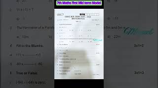 📌 7th Maths First Mid Term Question Paper 2026 | Important Questions #tamilmaths #shorts