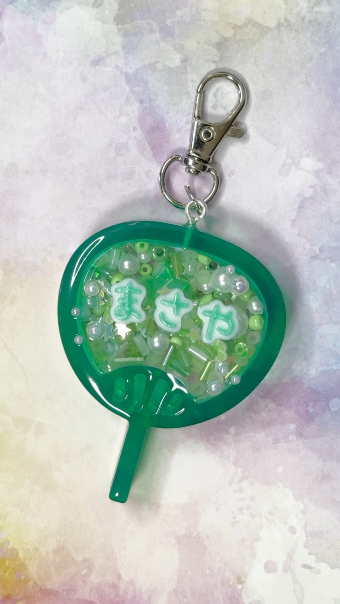 うちわ型シェイカーキーホルダー💚】#レジン #推し活グッズ