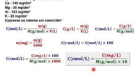 Como transformar MG dm3 para Mmolc dm3 de k?