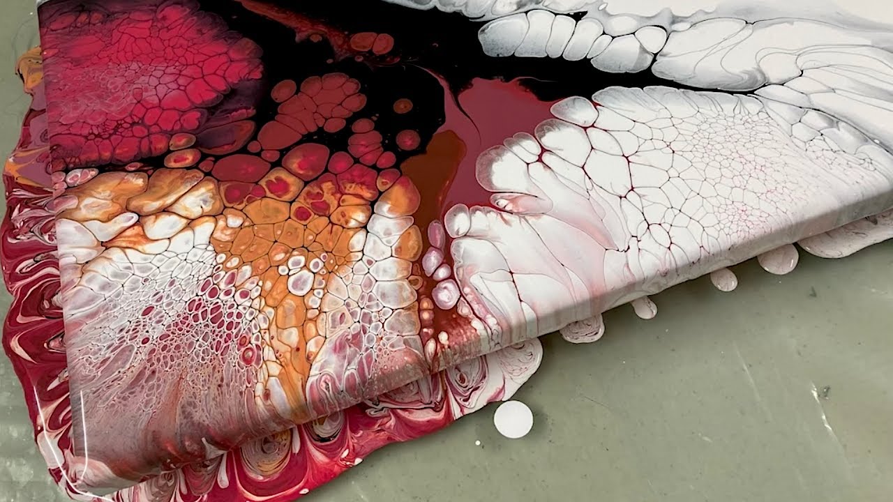 Acrylic pour in RED with hair dryer, Acrylic pour painting easy