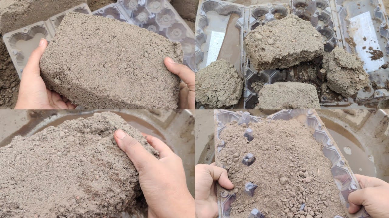 Crumbling by mini ▶️🤎 Handmade Gritty texture dry Crumbling on eggs trey..+ in water so munchy sound