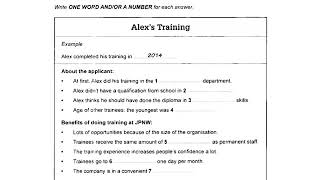 Alex's  training  , ielts , listening