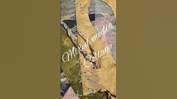 Mixed media collage for art journal using paper fabric, leaves and simple embroidery