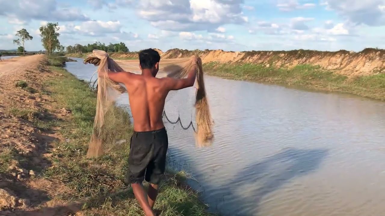 River Net Fishing Video | Best Cast net fishing in Village | Fisherman catching fish  