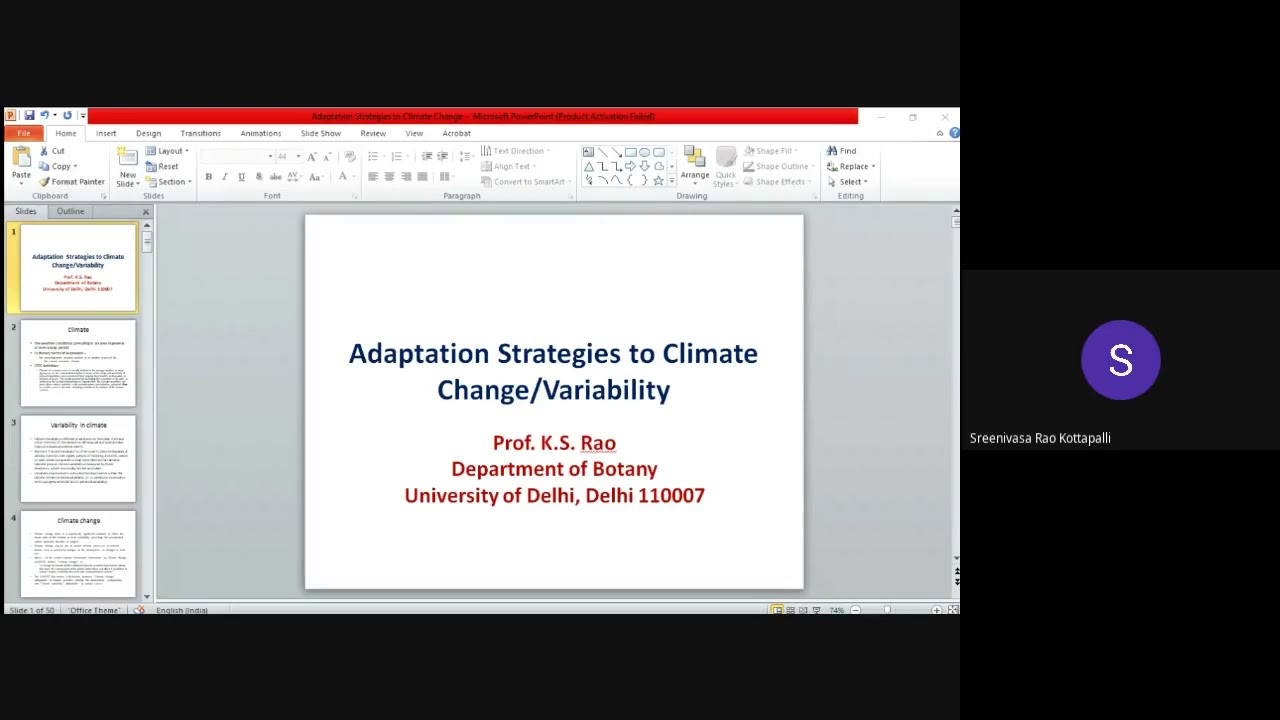 Prof K S Rao - Adaptation Changes to Climate Change & Variability