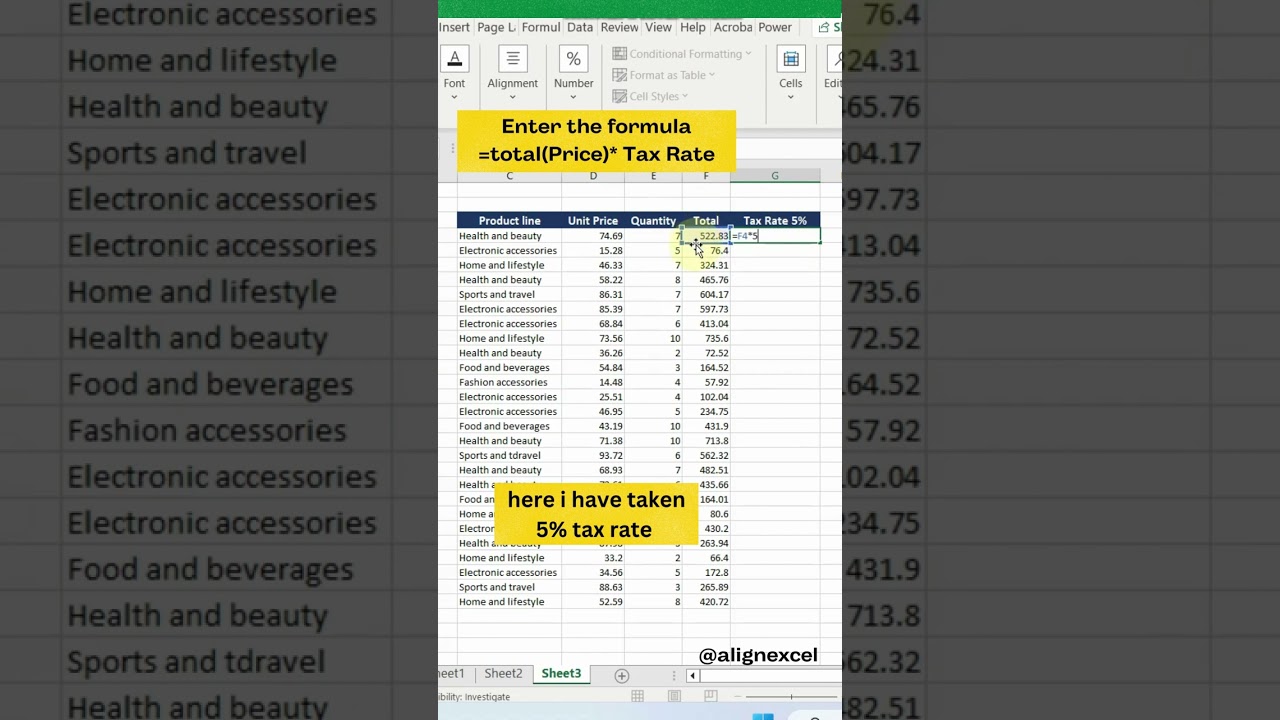 ⁣Calculate Sales Tax for huge data in one go #excel #exceltutorial #excelformula