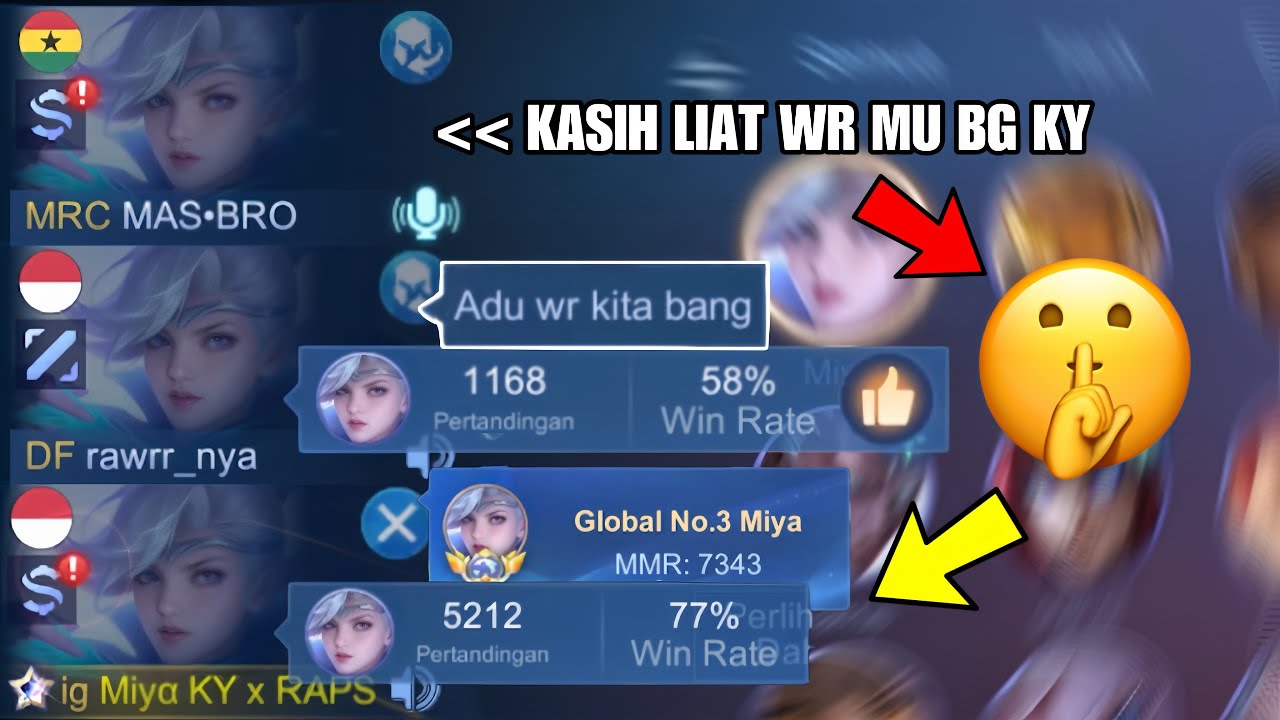 AKU IKUT BERMAIN DI RONDOM LOBBY! REAKSI PUBLIK ON MIC MELIHAT TOP GLOBAL MIYA🤣☠️