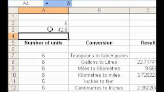 Microsoft Office Excel 2003 Convert measurements