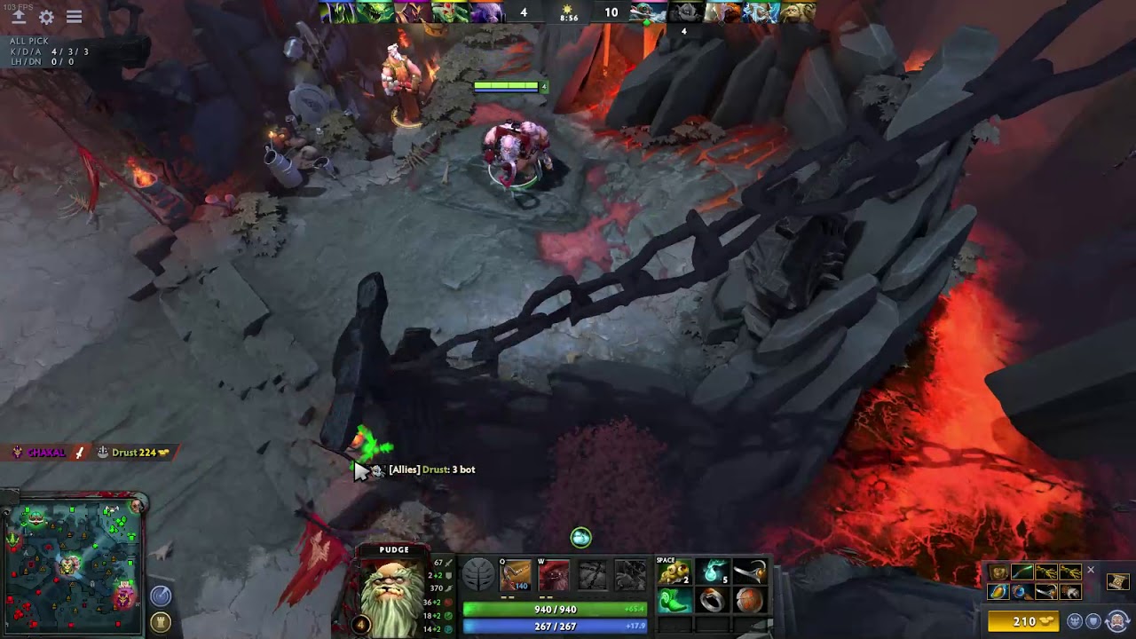Dota 2 Ranked (Roaming Pudge) I get two kills early on and steamroll with over 5k health