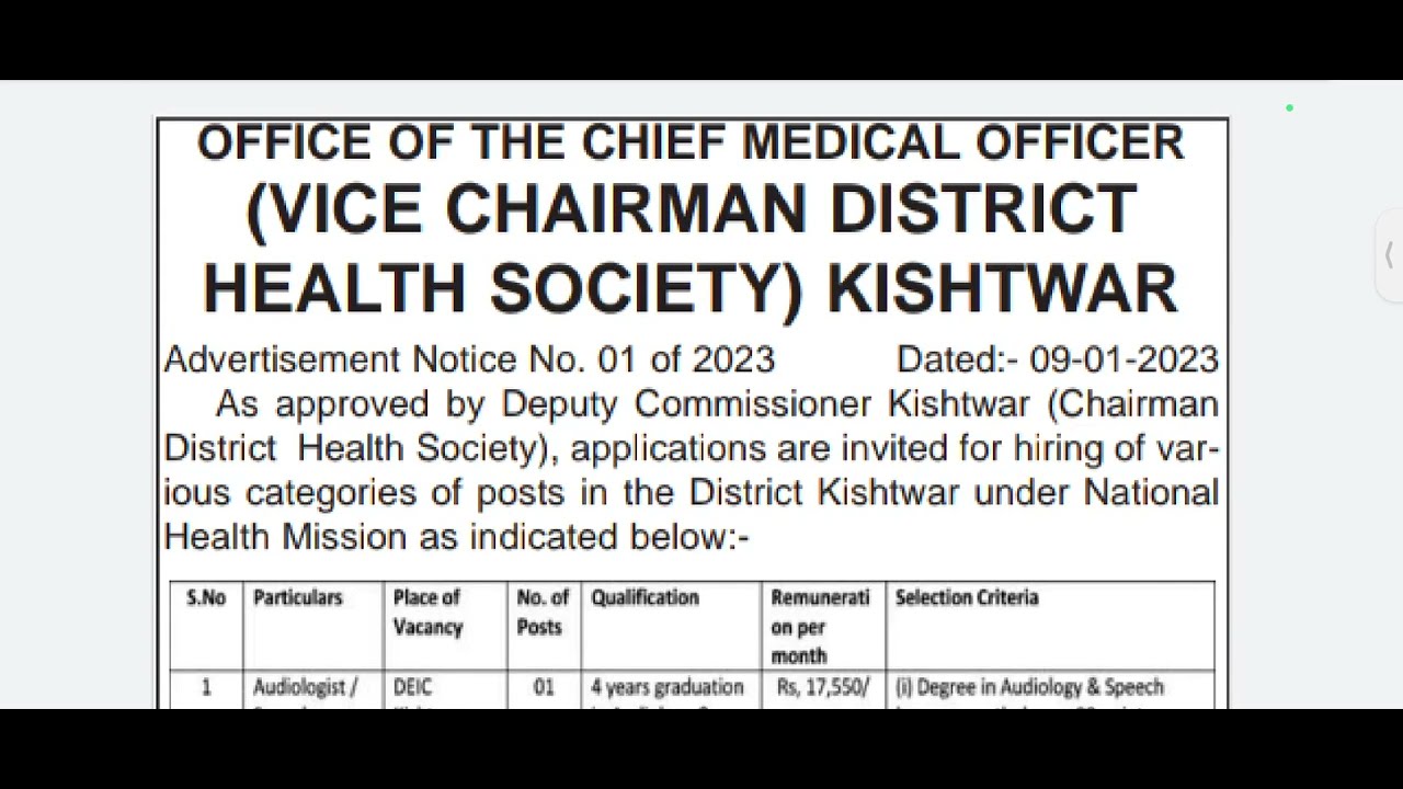 Optometrist jobs | NHM Kishtwar recruitment 2023 | Medical Department recruitment 2023 | J&K jobs