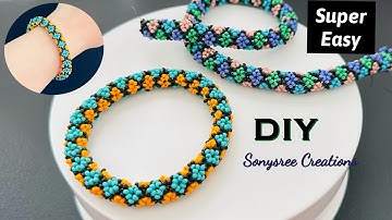 Tubular beaded Netted Bangle || Huichol beaded rope || DIY Beaded Bracelet || pulsera de cuentas