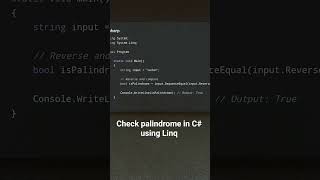 check palindrome in C# using Linq #maths #coding #tutorial #core #dotnet #code #csharp #cprogram