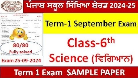 PSEB class 6th science sample paper term 1 September 2024 6th class science paper