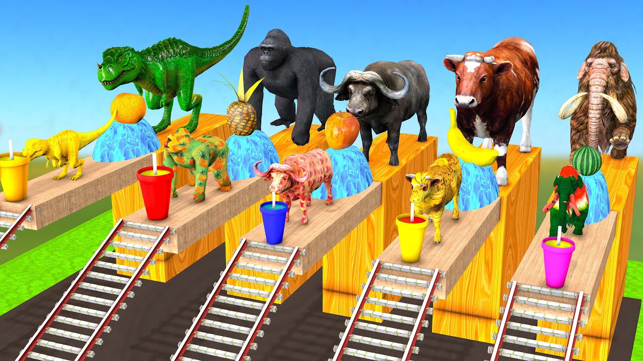 Choose Right Drink with Elephant Gorilla Cow Tiger Dinosaur buffalo Wild Animals Games