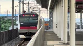 E233系5000番台ケヨ507編成が舞浜駅1番線を発車するシーン(2026年7月18日18時27分)