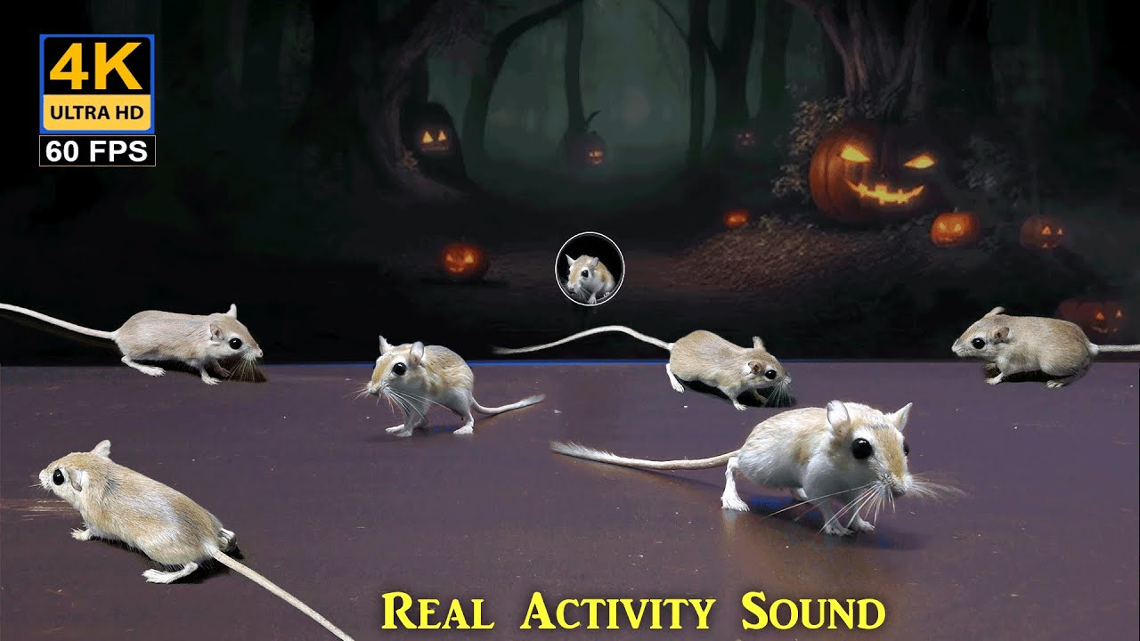 Cat Games mouse squeaking, playing hide & seek in pumpkin forest