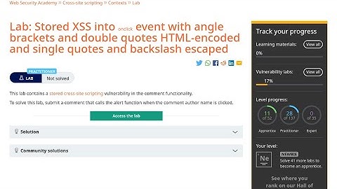 Web Security Academy | XSS | 23 - Onclick Event Angle Brackets Double Quotes HTML Encoded Single...