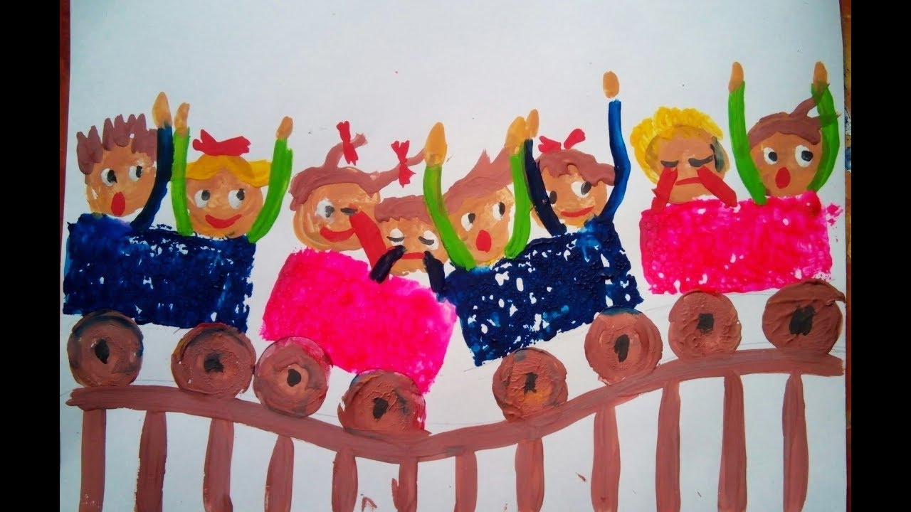 рисование отпечатками губки для малышей веселый поезд Creativity & Art of Olga Mishina
