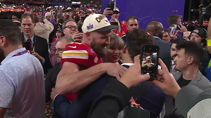 Travis Kelce, Taylor Swift find Tony Romo on the field after Super Bowl 2024