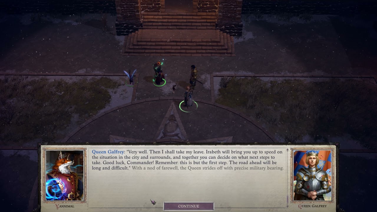 Pathfinder: Wrath of the Righteous Talking to Queen Galfrey, Irabeth and Aivu after winning Drezen