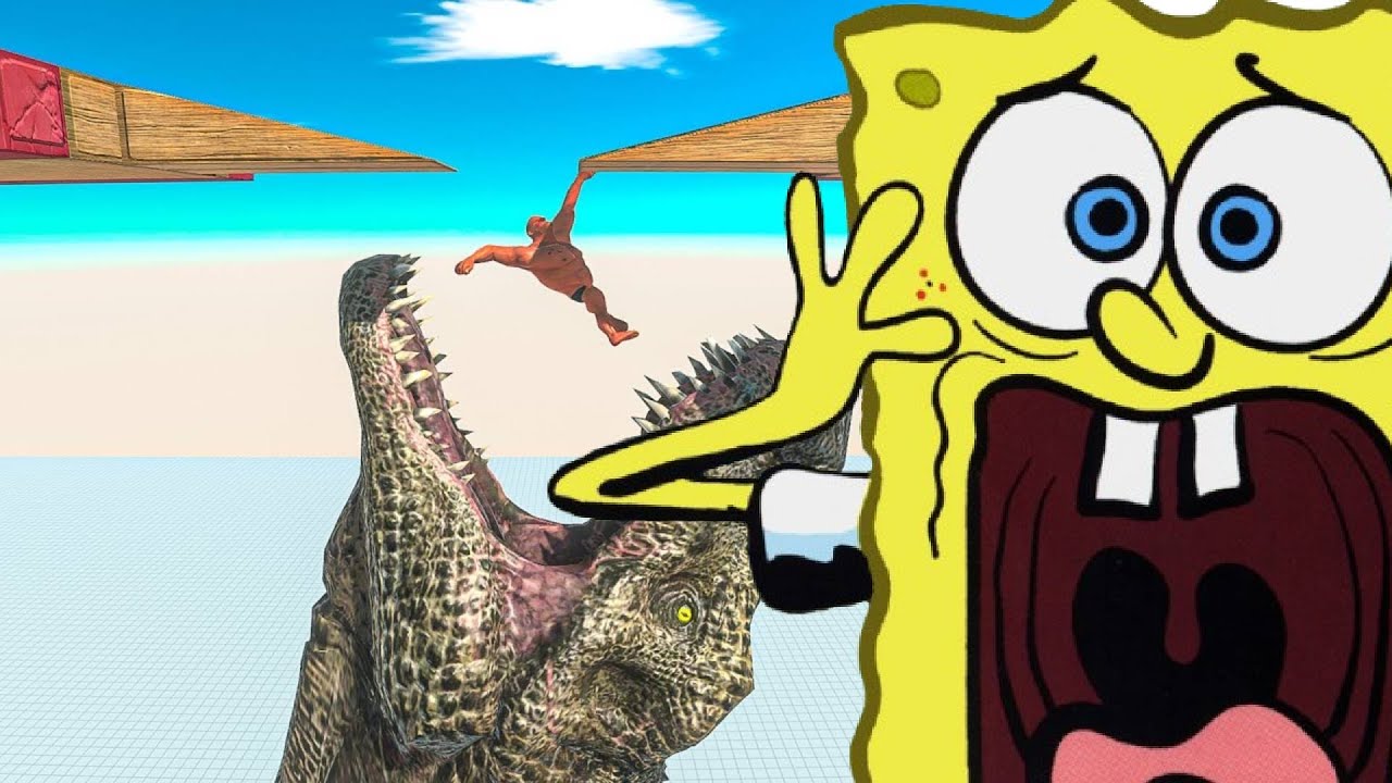 SpongeBob Reacts to Which Animal Will Cross the Bridge and LIVE?!