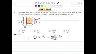 Neet 2016 Q2. A square loop ABCD carrying a current i , is placed near and coplanar with