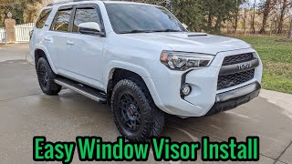 In this video i teach you how to install vent window shades aka visors
on a 5th gen toyota 4runner trd pro. these also fit sr5, limited and
off...