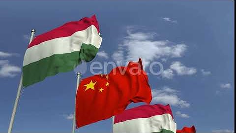 Row of Waving Flags of Hungary and China | Motion Graphics - Envato elements
