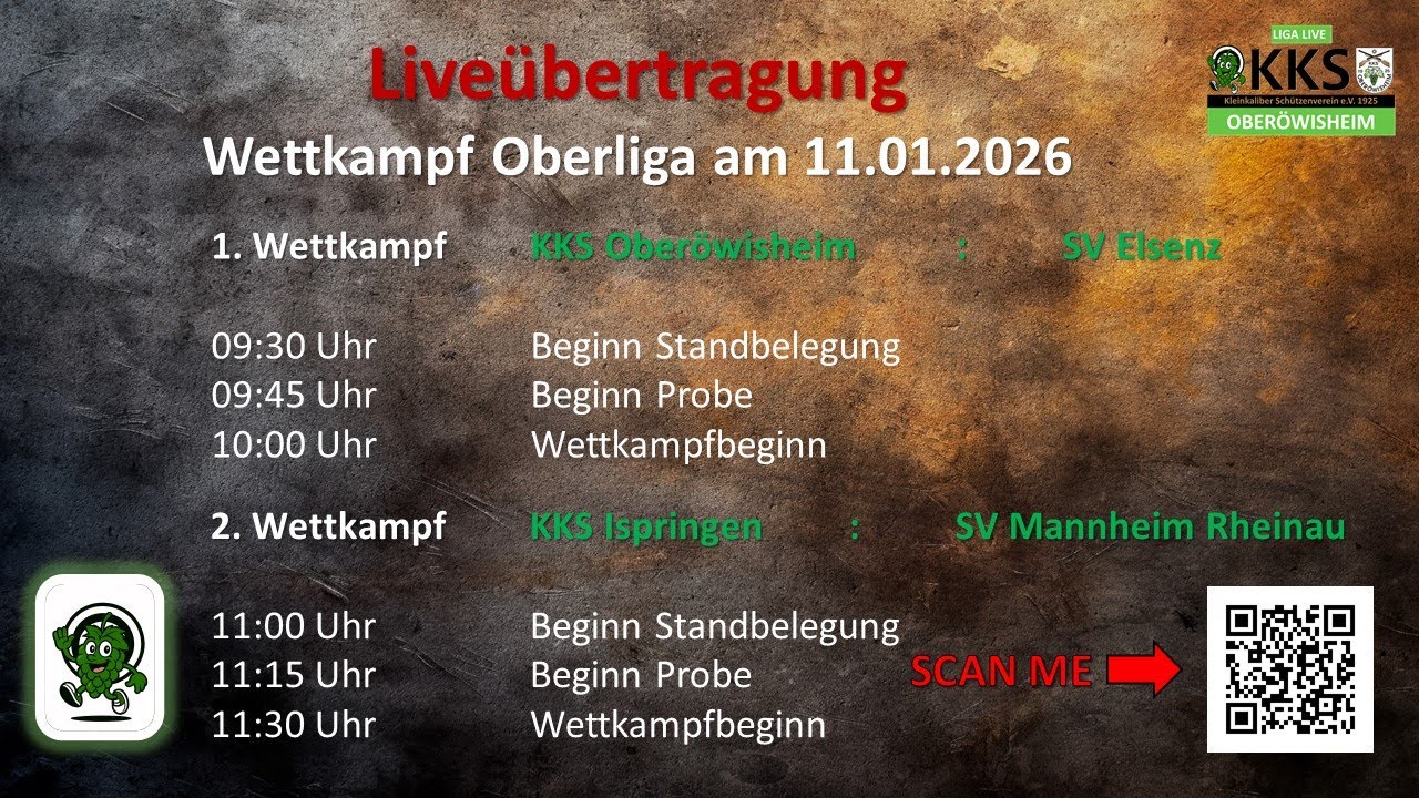 LIVE Oberliga Wettkampf Luftgewehr 11.01.2026 beim KKS Oberöwisheim