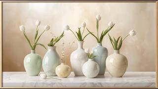 Soft Piano in a Minimal Luxury Room 🎹 Elegant Tulips & Marble Vases (4K TV Wallpaper) screenshot 2