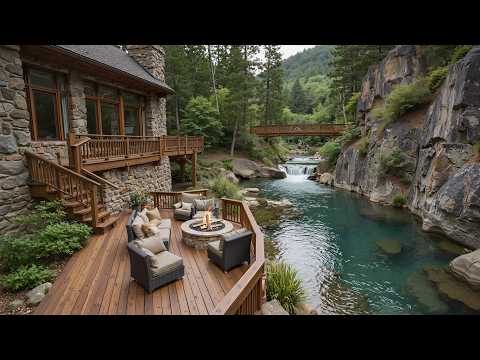 Calming Riverside Cabin Porch in Spring Forest 🌿🔥 Campfire Ambience, Gentle Water Sounds & Birdsong