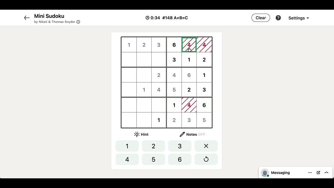 LinkedIn Mini Sudoku Answer Today #148 A+B=C