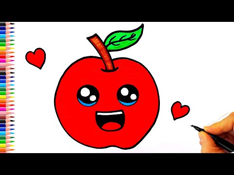 Sevimli Elma Çizimi 🍎 Çok Kolay Elma Çizimi - Elma Nasıl Çizilir? - How To Draw Red Apple