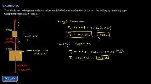 Two blocks tied together accelerate upward pulled by string.  Find the tension in each string.