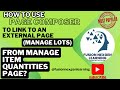 How to use page composer to link to an external page (Manage Lots) from Manage Item Quantities?