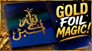 Arabic Calligraphy with Gold Foil ✨ | Blue Acrylic Painting | Satisfying Step-by-Step Tutorial
