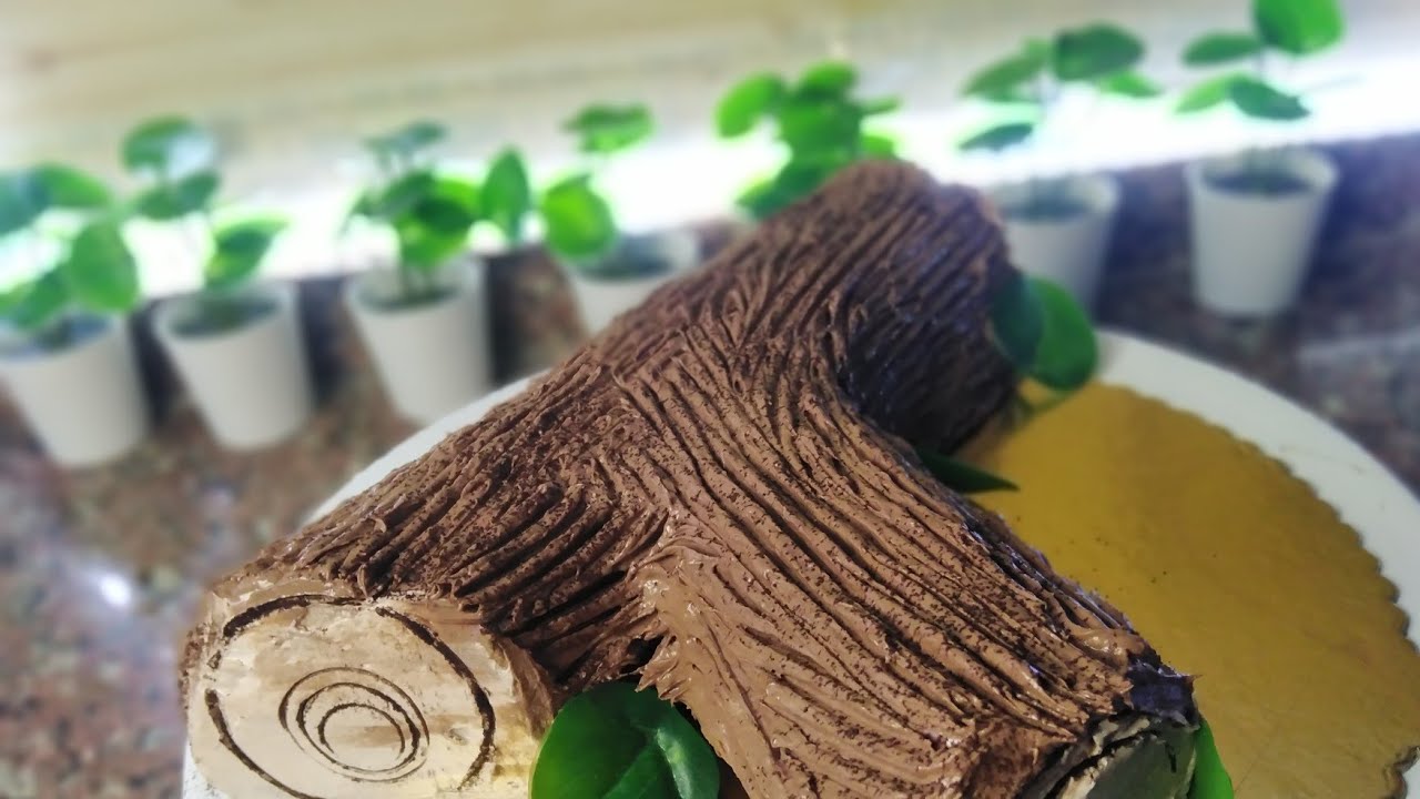 كيكة سويسرول بطريقة سهلة واحترافية على شكل غصن شجرة