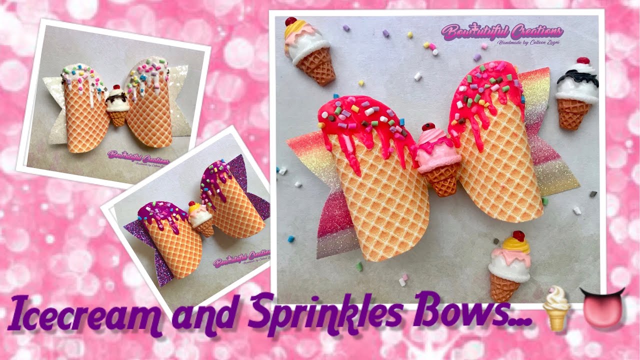 Ice cream waffle cone with sprinkles layered hair bow 