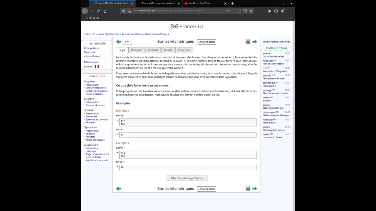 Picture of FRANCE-IOI (C++) : Niveau 1/5 - Exercice 2 : Bornes kilométriques - YouTube
