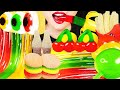 ASMR Red, Green, Yellow Candy: Eyeball Gummy bar, Banana Jelly, gummy fast food, tiktok fruit jelly