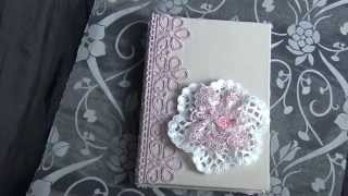 DIY altered fabric and lace notebook journal cover with inside pockets ~ vintage shabby chic ✂♻