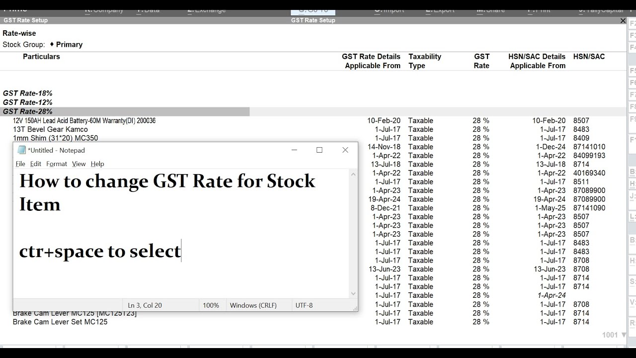 GST Rate Setup in Tally Prime | How to change GST Percentage details of ...