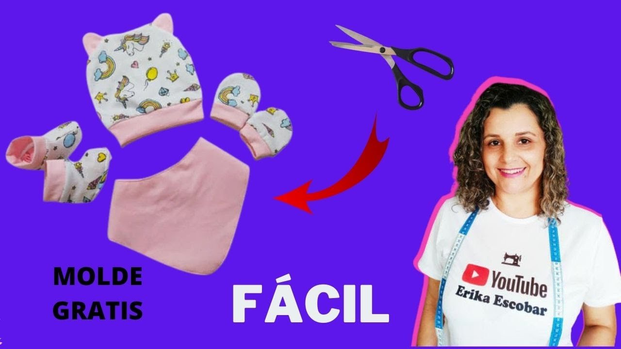 Kit Touca Luva Sapatinho e Babador Para Bebês #MoldeGratis