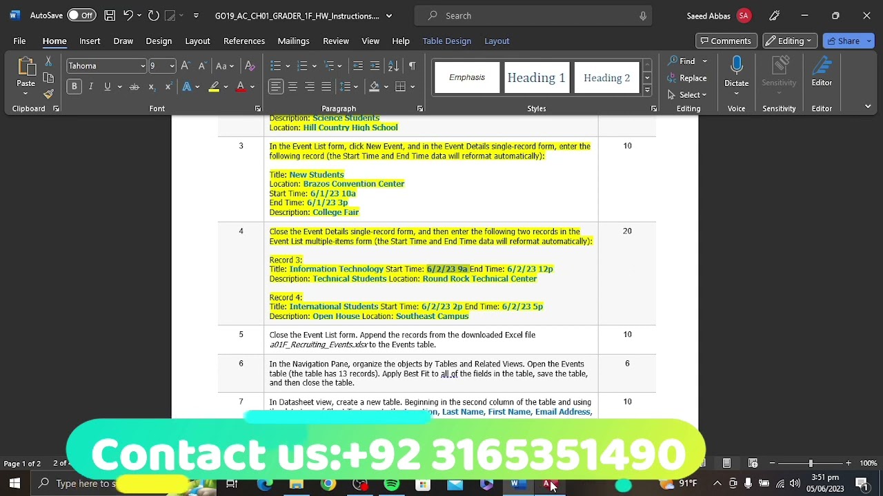 GO19 AC CH01 GRADER 1F HW Recruiting Events 1.1 | GO19_AC_CH01_GRADER_1F_HW - Recruiting Events 1.1