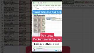 how to use reverse vlookup in Excel | left to right  #exceltips #education